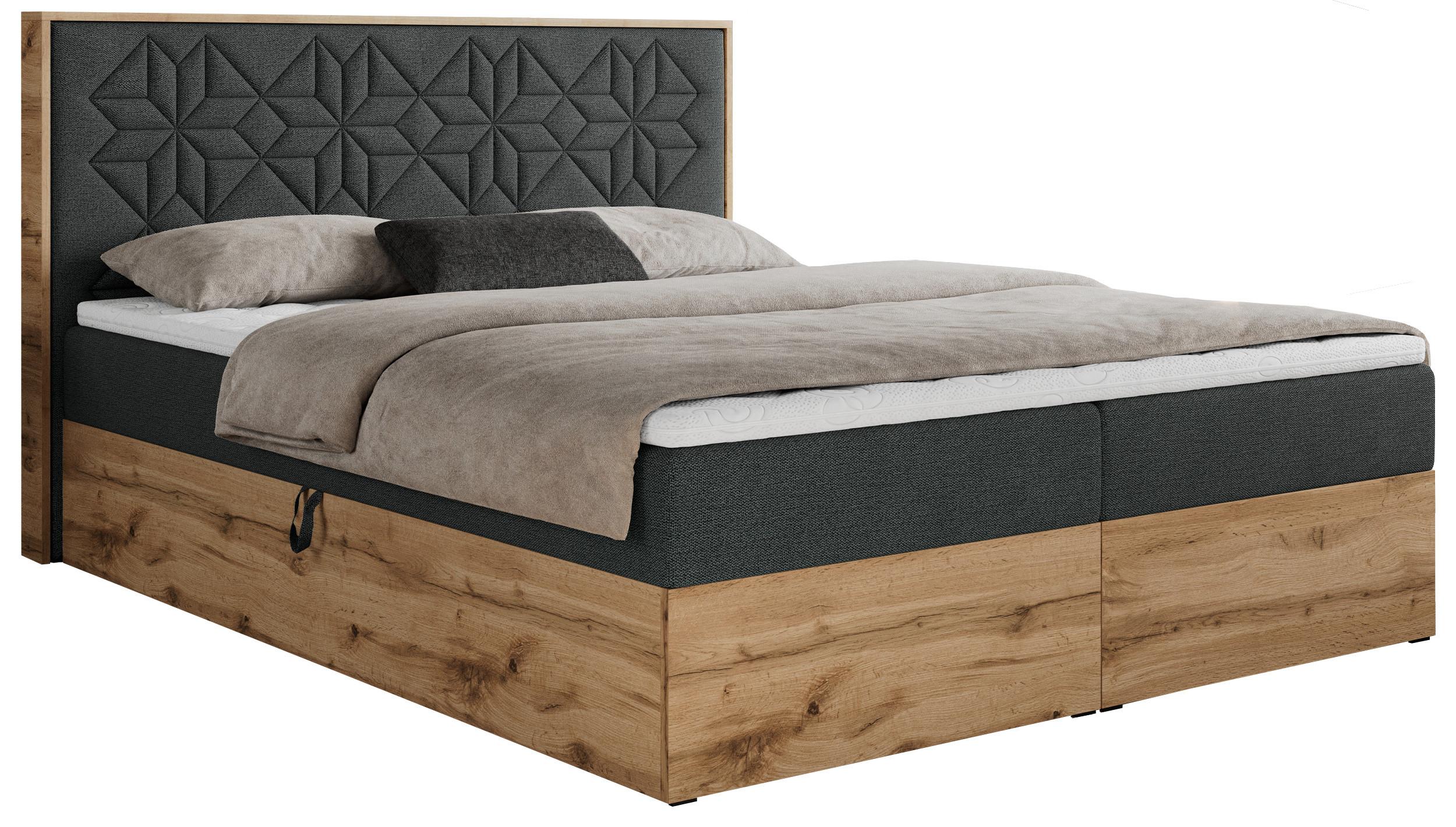 BOXBETT NESSI - 160/200 Dunkelgrau Struktur - H4 - Dunkelgrau, Holz/Textil (160/200cm) - MKS