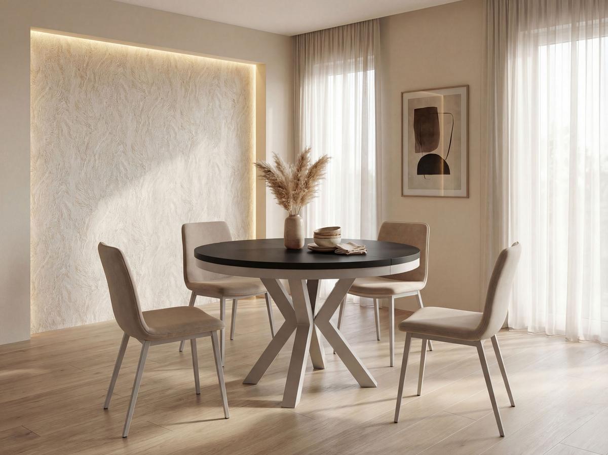 ESSTISCH Clara Grau-Beige runder ausziehbarer, Schwarz 100-180/100/76 cm - Greige/Schwarz, Holzwerkstoff/Metall (100/176/76cm) - WFL GROUP
