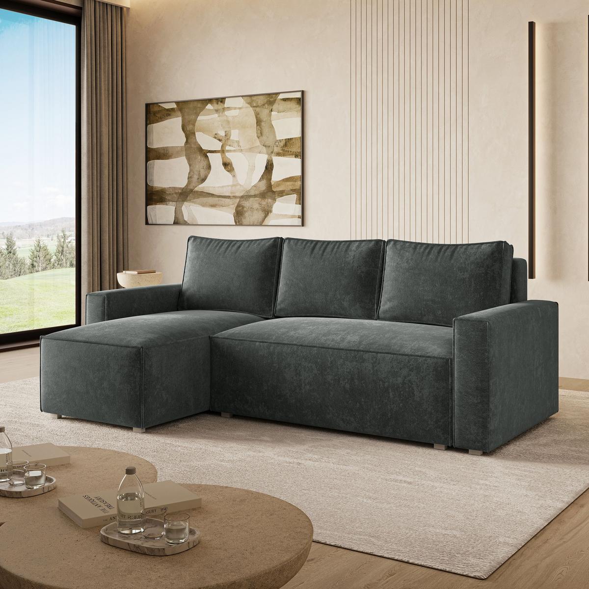 ECKSOFA POTARO LM Grau Chenille mit Schlaffunktion - Grau, Holzwerkstoff/Textil (232/140cm) - MASSENO