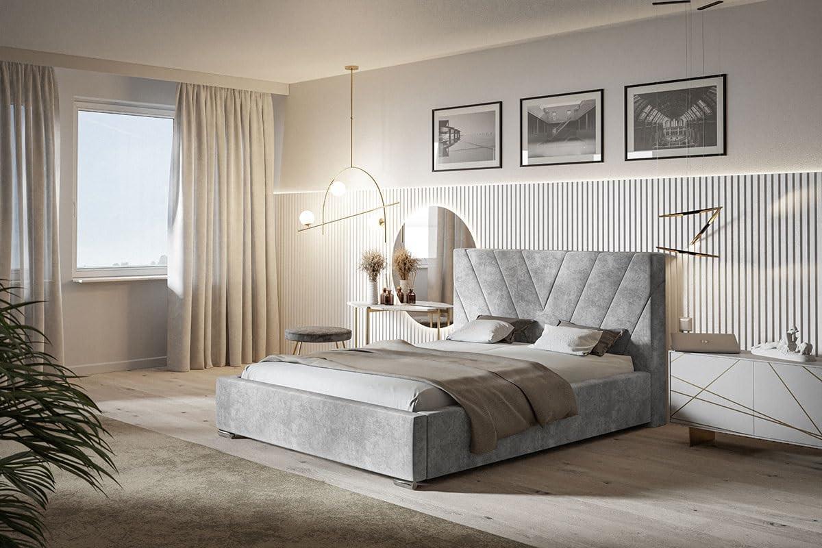 POLSTERBETT Palermo mit Kopfteil, 140x200 cm, Doppelbett mit Bettkasten und Lattenrost aus Holz, Velourstoff Grau - Grau, Holz/Textil (140/200cm) - Alpi-Möbel