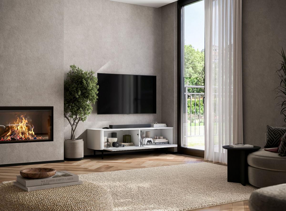 TV-LOWBOARD Aurora Weiß matt 140 cm mit Metallrahmen - Schwarz/Weiß, Holzwerkstoff/Metall (140/44/35cm) - Meble Lindner