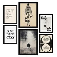 POSTER Set Mit 6 Abenteuerlich In Vielseitiger Stil A3 & A4 Schwarzer Rahmen - Schwarz, Papier (29/3cm) - Nacnic