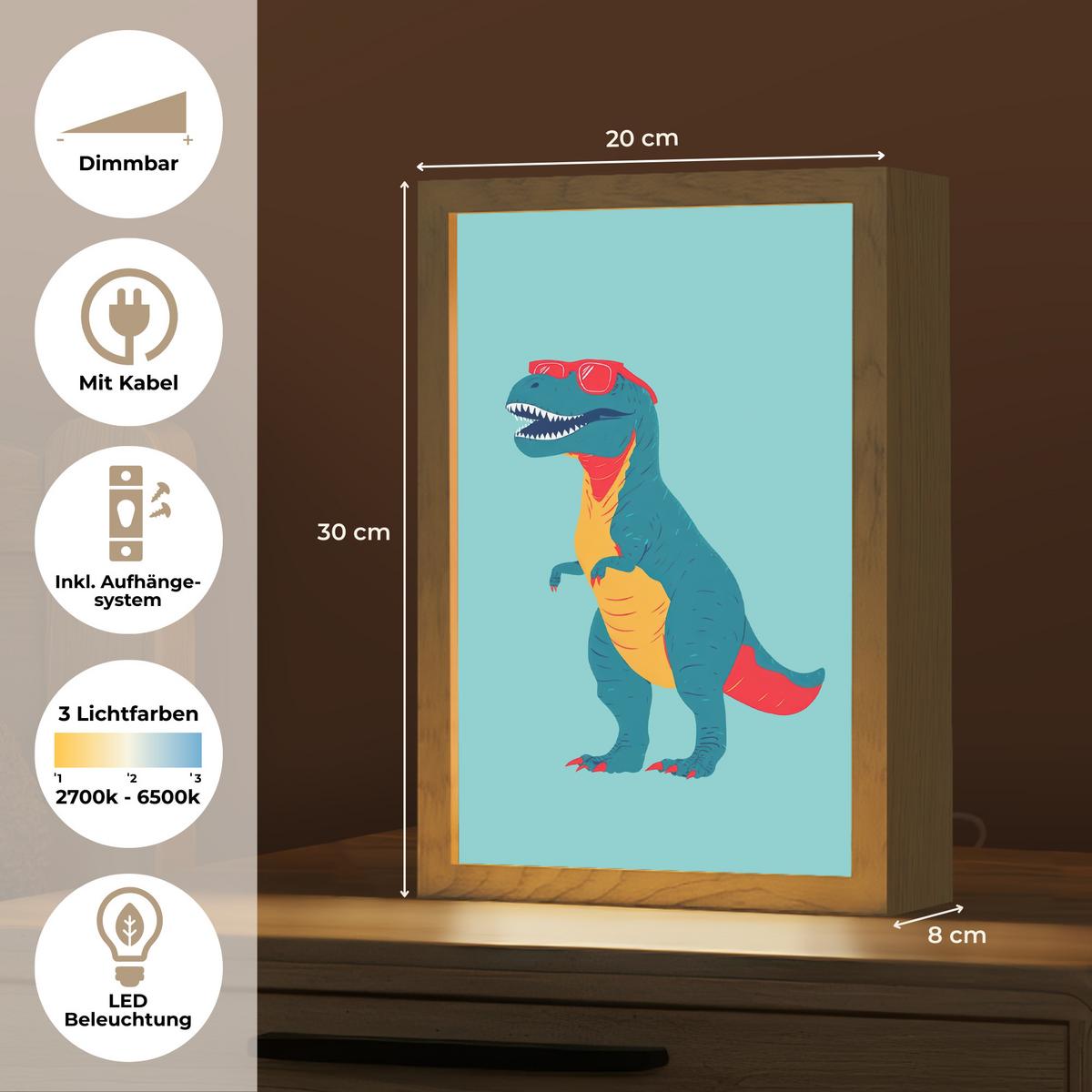 WANDLEUCHTE Dinosaurier - Blau - Sonnenbrille 20x30 cm - Hellblau, Holzwerkstoff (20/30/8cm) - OnlyWow