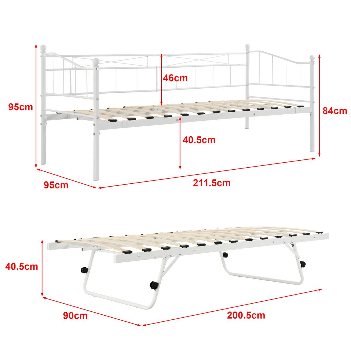 TAGESBETT Skutskär - Weiß, Metall (90/200cm) - [en.casa]