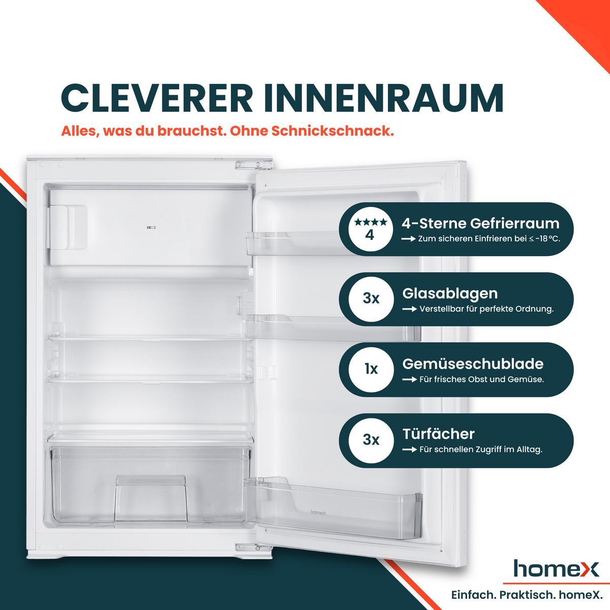 KÜHLSCHRANK Einbau, mit Gefrierfach, 88cm Nische, 118 Liter, Schlepptürtechnik, CFB1181E - Weiß, Glas/Kunststoff (54/89/54cm) - homeX