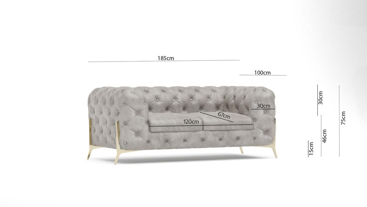 CHESTERFIELD-SOFA 2-Sitzer Vertex Grau Samt - Goldfarben/Grau, Holz/Textil (185/75/100cm) - S-Style Möbel