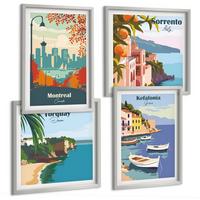 BILDER SET 4er Set - 50x50 cm & 40x60 cm Silberner Rahmen - Retro-Ansichten von Städten auf der ganzen Welt - Silberfarben, Kunststoff (50/50cm) - TULUP