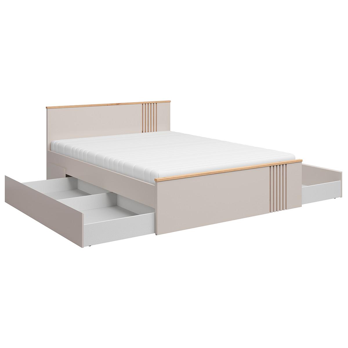 BETT 160/200 Ezra Kaschmir und Holz - Beige, Holzwerkstoff (160/200cm) - Petits-meubles