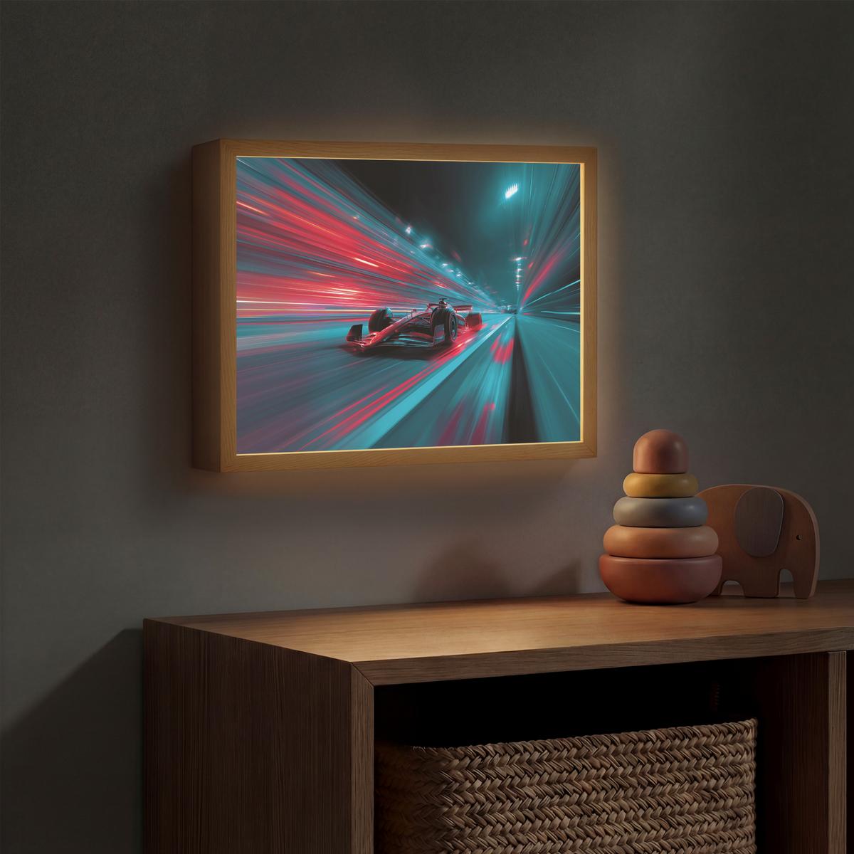 WANDLEUCHTE MIT AKKU Rennwagen - Rot - Geschwindigkeit 40x30 cm - Türkis, Holzwerkstoff (40/30/8cm) - OnlyWow