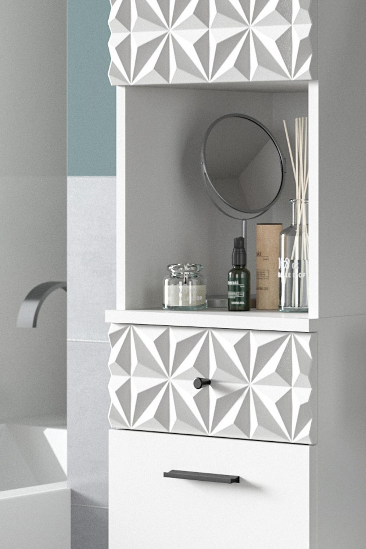 BADMÖBEL-SET weiß Hochglanz 3-teilig 120 cm, Komplettset mit 3D-Struktur - Weiß Hochglanz, Glas/Holzwerkstoff (195/187/37cm) - Inn.Furn