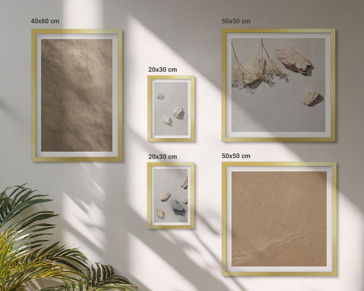 BILDER SET 5er Set - 50x50 cm & 20x30 cm & 40x60 cm Goldrahmen - Strandsteine natürliche Strukturen - Goldfarben, Kunststoff (40/60cm) - TULUP