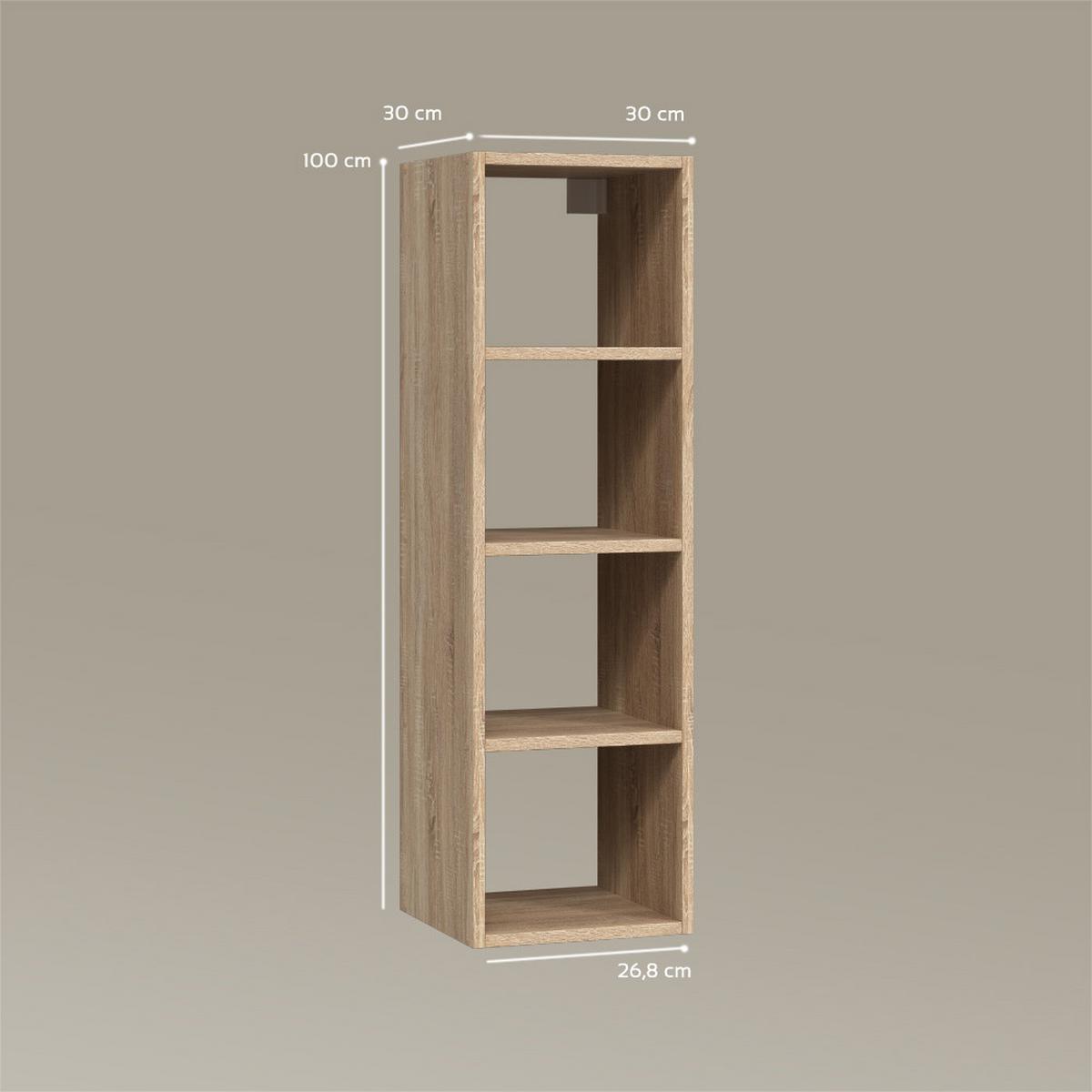WANDREGAL Piave Sonoma 30 x 100 cm mit 4 offene Ablagen - Sonoma Eiche, Holzwerkstoff (30/100/30cm) - Livinity®