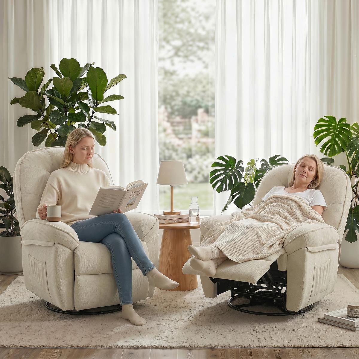 RELAXSESSEL Polyester Cremeweiß - Creme/Schwarz, Holzwerkstoff/Textil (94/104/95cm) - HOMCOM