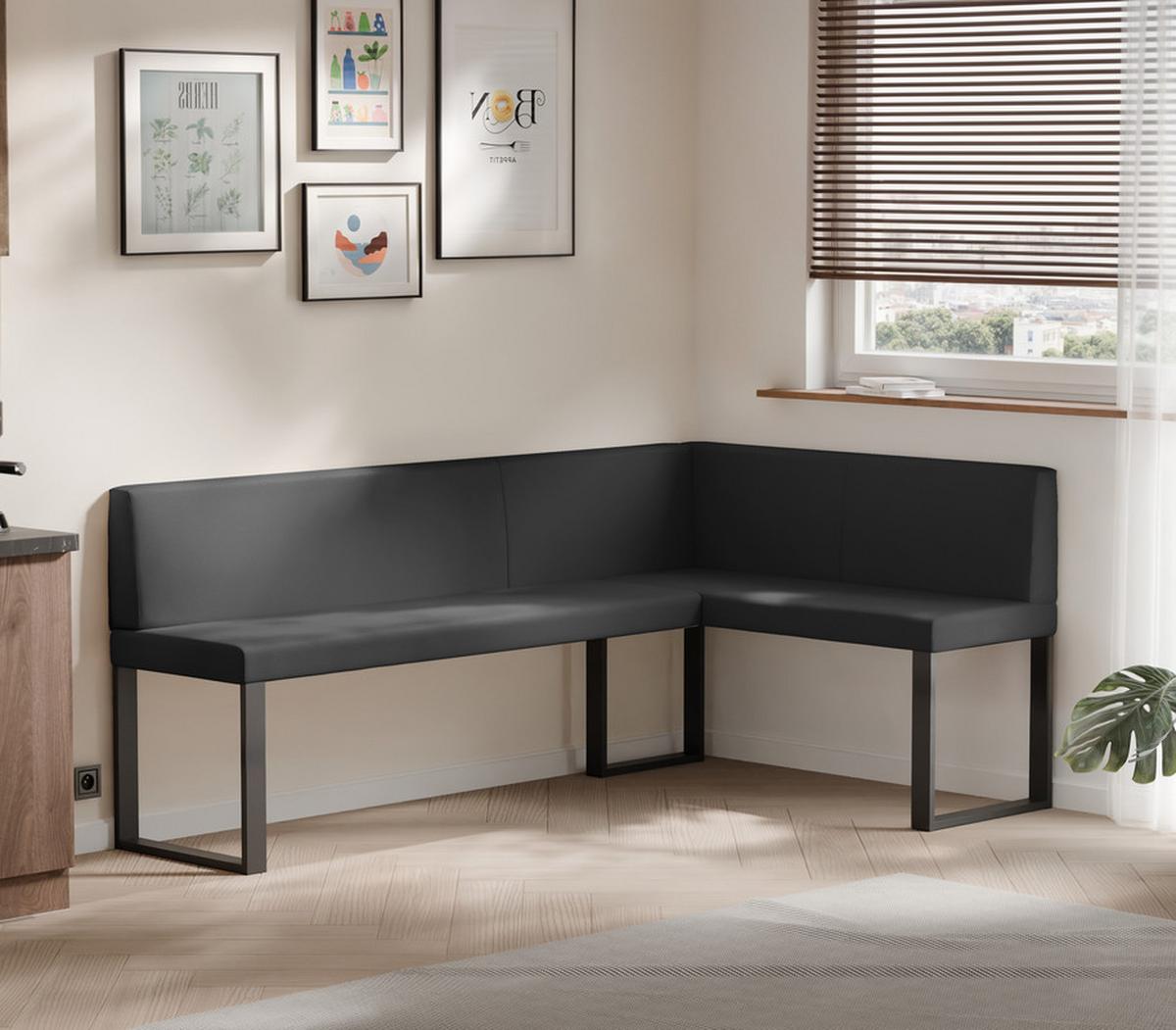 ECKBANK rechts SANA U Kunstleder glatt, 128/168 cm Schwarz - Schwarz, Kunststoff/Textil (128/168cm) - Idohome