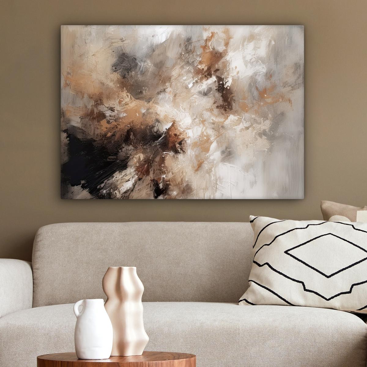 LEINWANDBILD Farbe - Abstrakt - Beige - Kunst Wandbilder 80x60 cm - Greige, Textil (80/60cm) - MuchoWow
