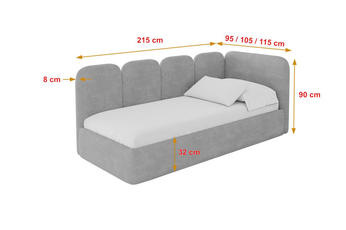 EINZELLBETT Jugendbett mit Bettkasten und Matratze H3/H4, Links - VELY 80x200 Grau - Hellgrau, Holzwerkstoff/Textil (80/200cm) - ALTDECOR