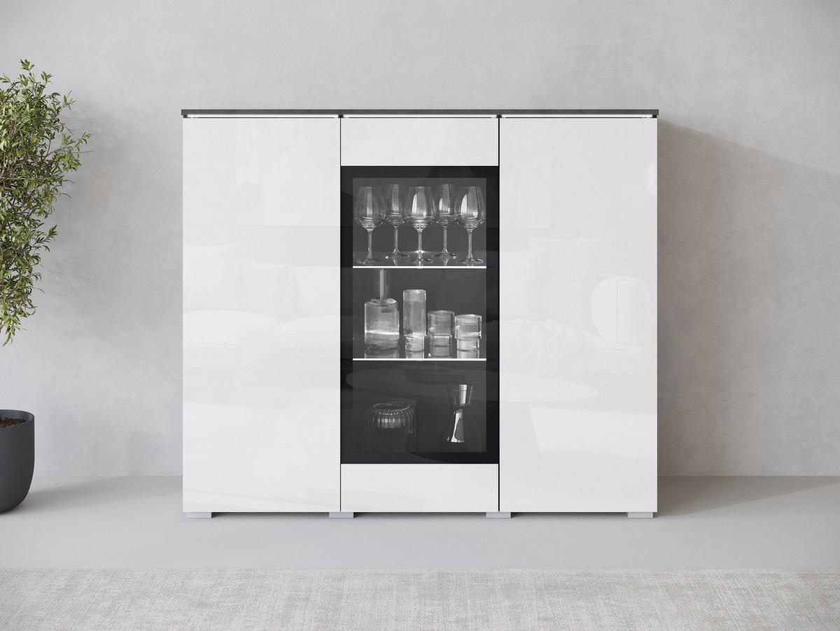 KOMMODE Vera 120 mit weißer LED Beleuchtung - Weiß Hochglanz/Silberfarben, Holzwerkstoff/Kunststoff (120/104/40cm) - MIRJAN24
