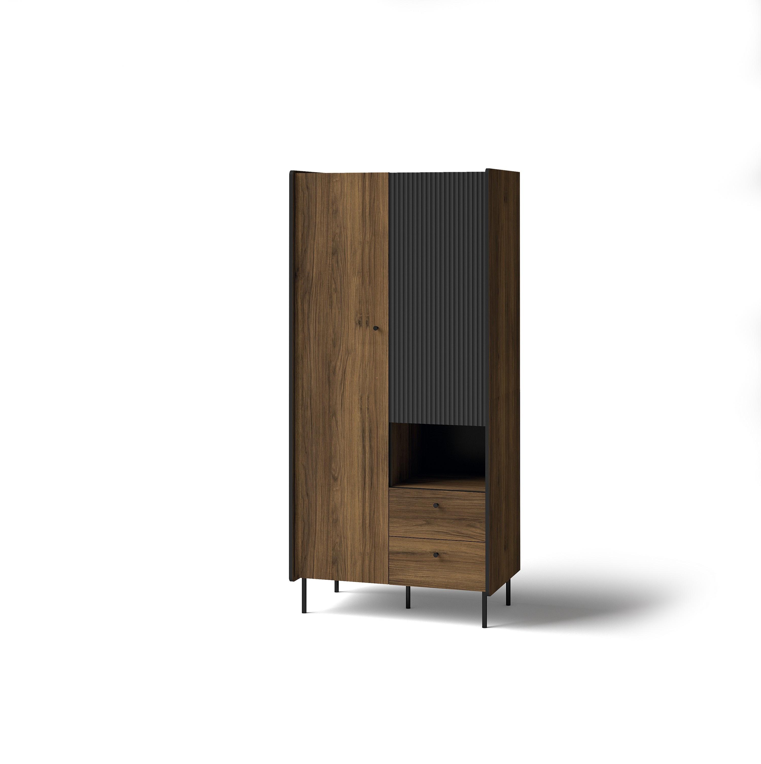 DREHTÜRENSCHRANK KREON 88,2/190,7/55cm 2-türig Braun - Schwarz/Braun, Holzwerkstoff (88.2/190.7/55cm) - MASSENO