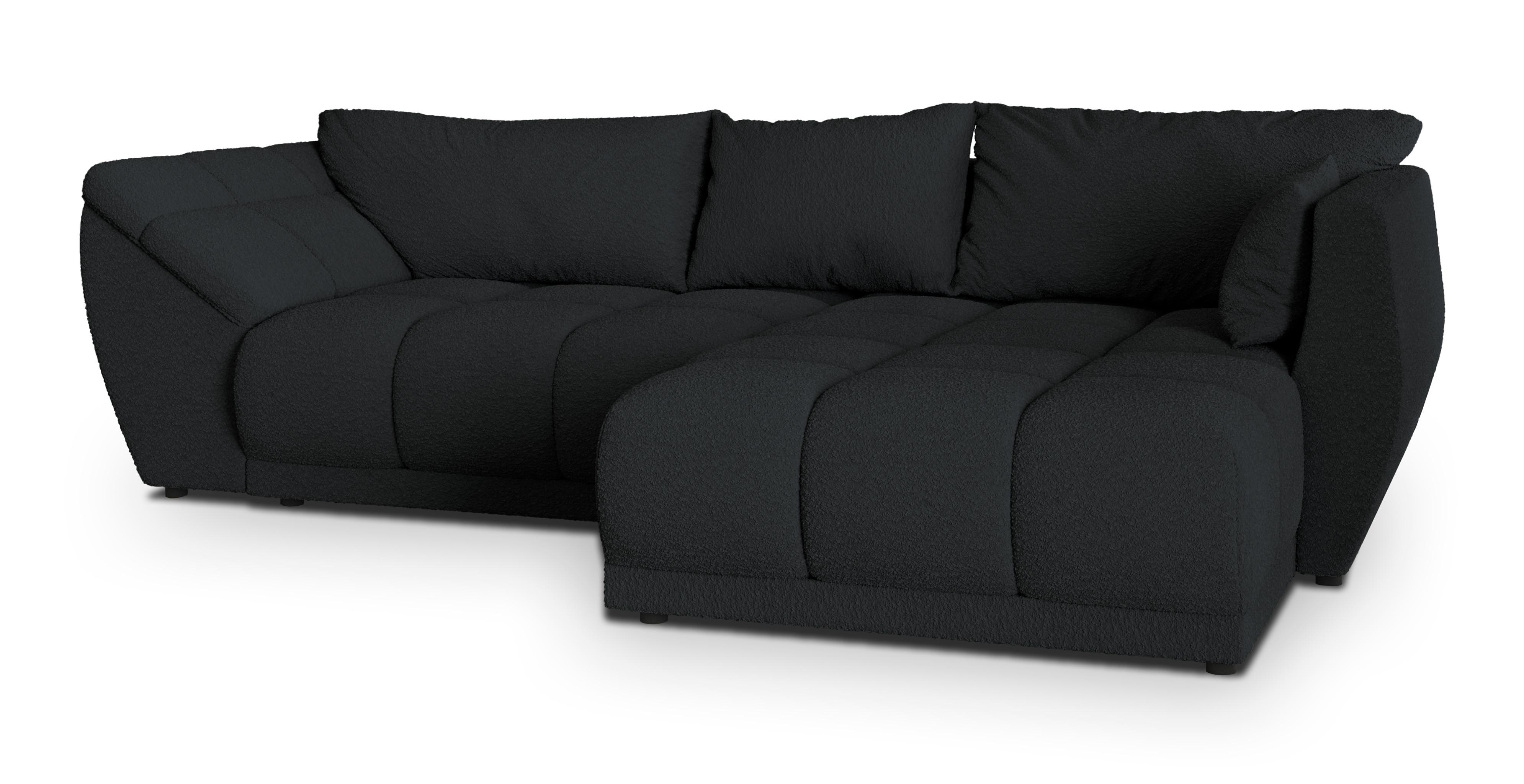 ECKSOFA ORENTI R-S Schwarz Boucle-Stoff mit Schlaffunktion - Schwarz, Holz (287/182cm) - MASSENO