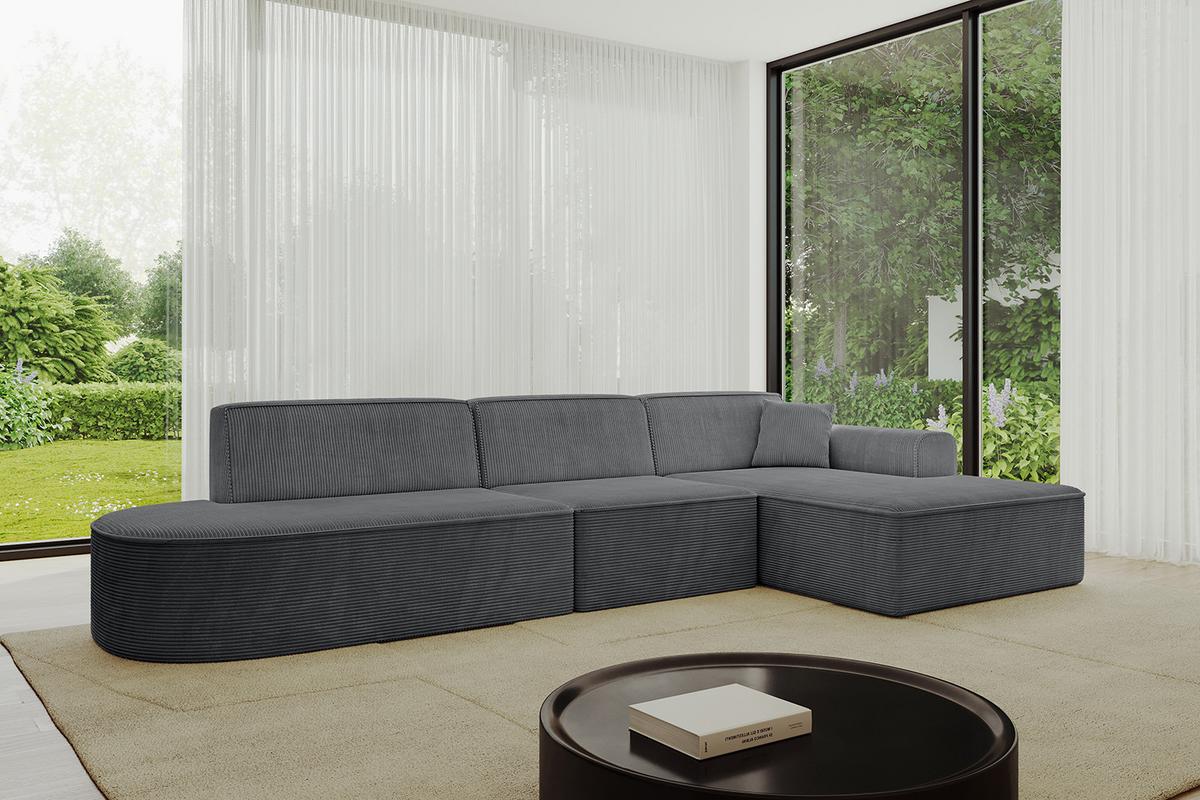ECKSOFA Ottomane Rechts IREA-L2-v3 - 327x165x77 cm Duneklgrau - Dunkelgrau, Holzwerkstoff/Textil (327/165cm) - ALTDECOR