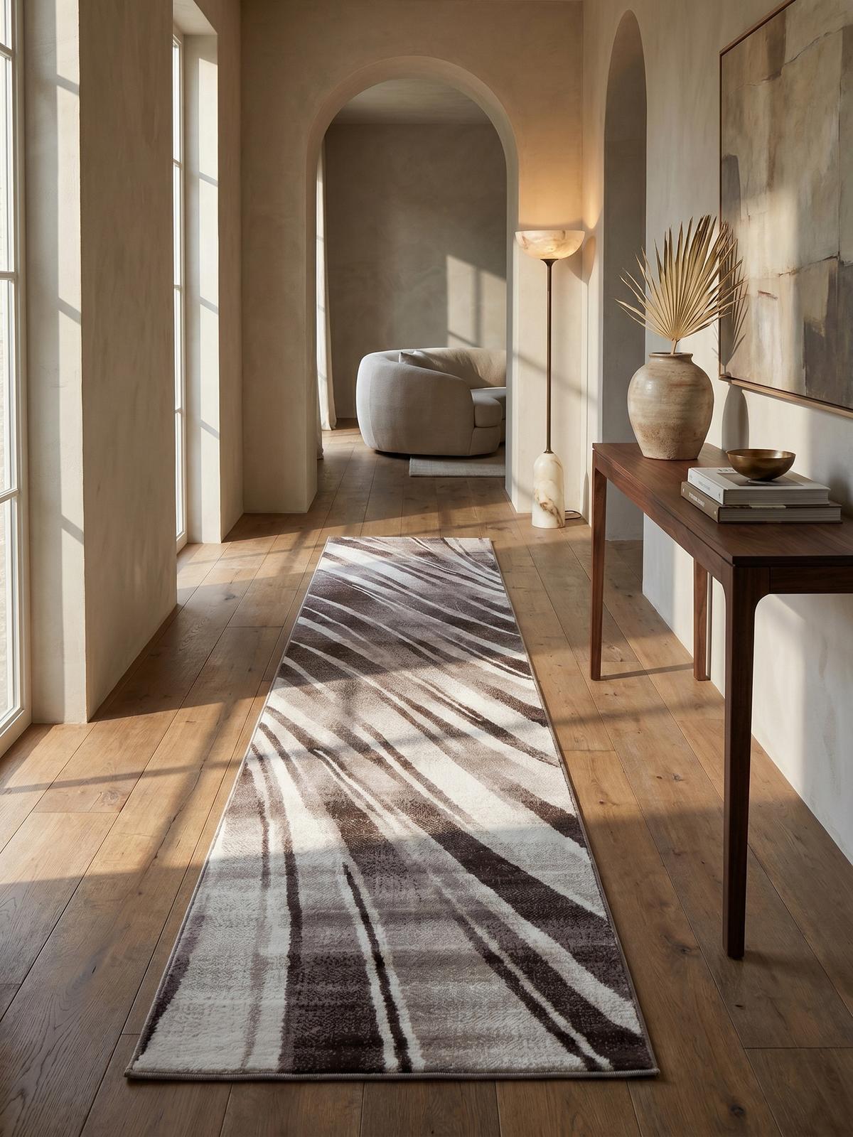 KURZFLORTEPPICH DRAU, mit abstraktem Wellenmuster, Braun, 80 x 300 cm - Braun, Textil (80/300cm) - KADIMA DESIGN