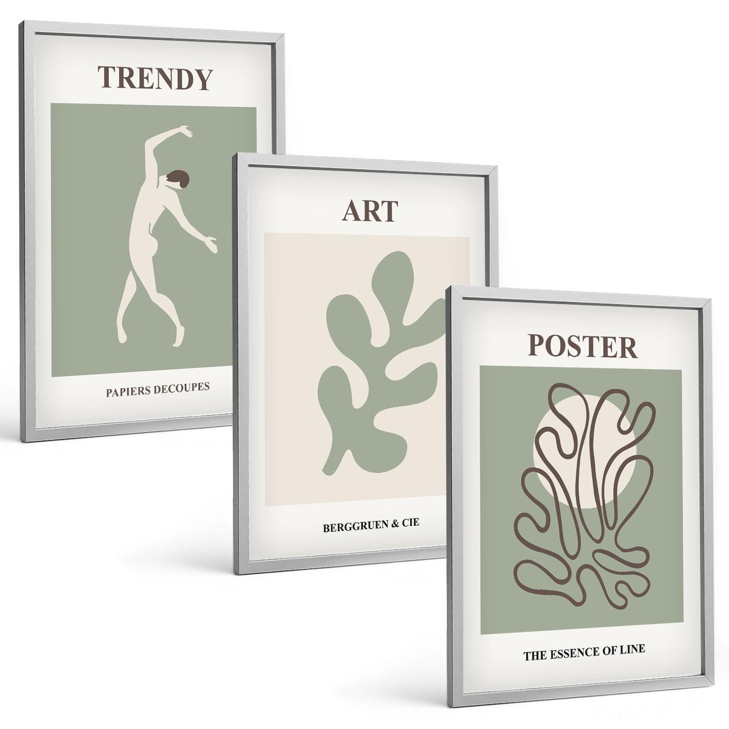 BILDER SET 3er Set - 40x60 cm Silberner Rahmen - Abstrakte Pflanzenfiguren - Silberfarben, Kunststoff (40/60cm) - TULUP