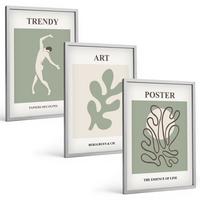 BILDER SET 3er Set - 40x60 cm Silberner Rahmen - Abstrakte Pflanzenfiguren - Silberfarben, Kunststoff (40/60cm) - TULUP