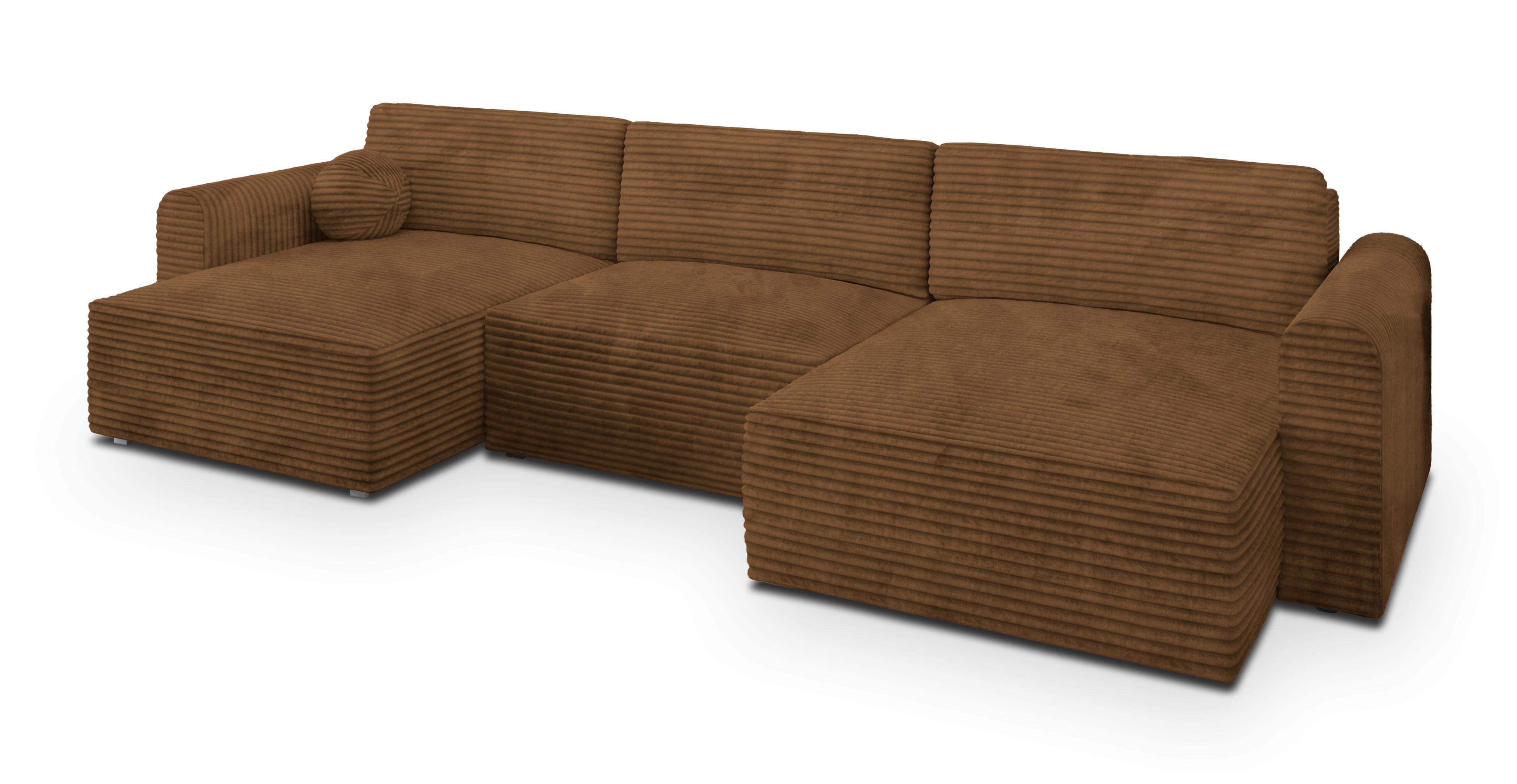 WOHNLANDSCHAFT FENTO Kupferfarben Kordstoff mit Schlaffunktion - Kupferfarben, Holz (347/90/148cm) - MASSENO
