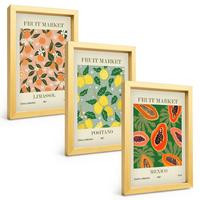 BILDER SET 3er Set - 20x30 cm Goldrahmen - Zitrusfrüchte, tropischer Retro-Stil - Goldfarben, Kunststoff (20/30cm) - TULUP