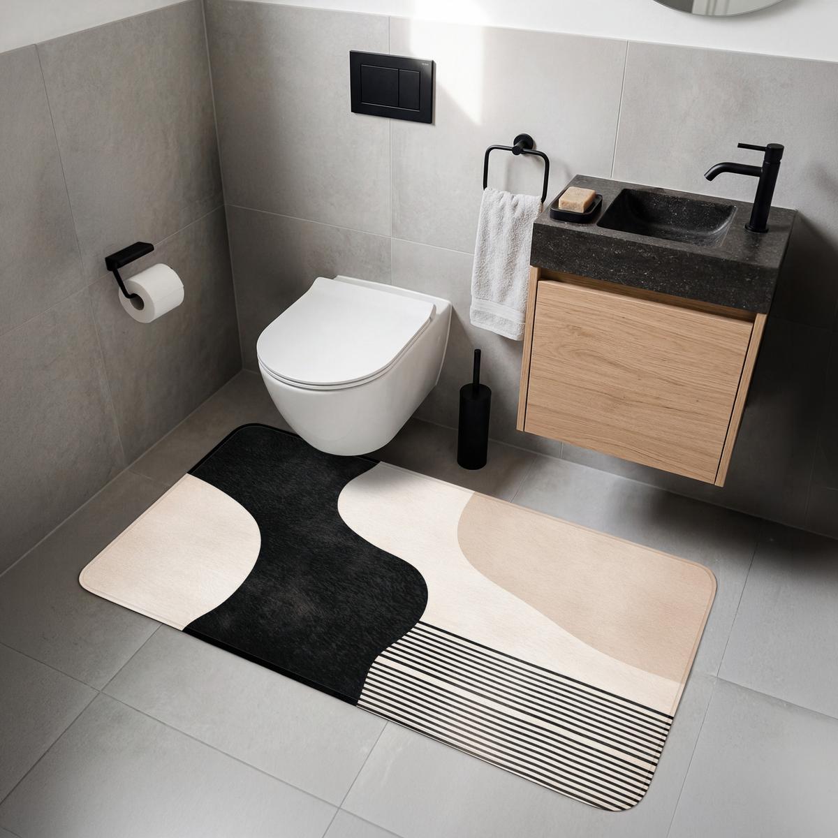 WC-VORLEGER Abstrakt - Japandi - Beige - Modern WC Teppich 120x60 cm - Beige, Textil (120/1cm) - OnlyWow