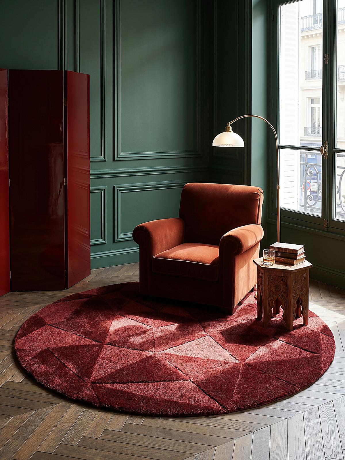 WOLLTEPPICH DEBEN, geometrisch, Rot, Ø 160 cm - Rot, Textil (160/160cm) - KADIMA DESIGN
