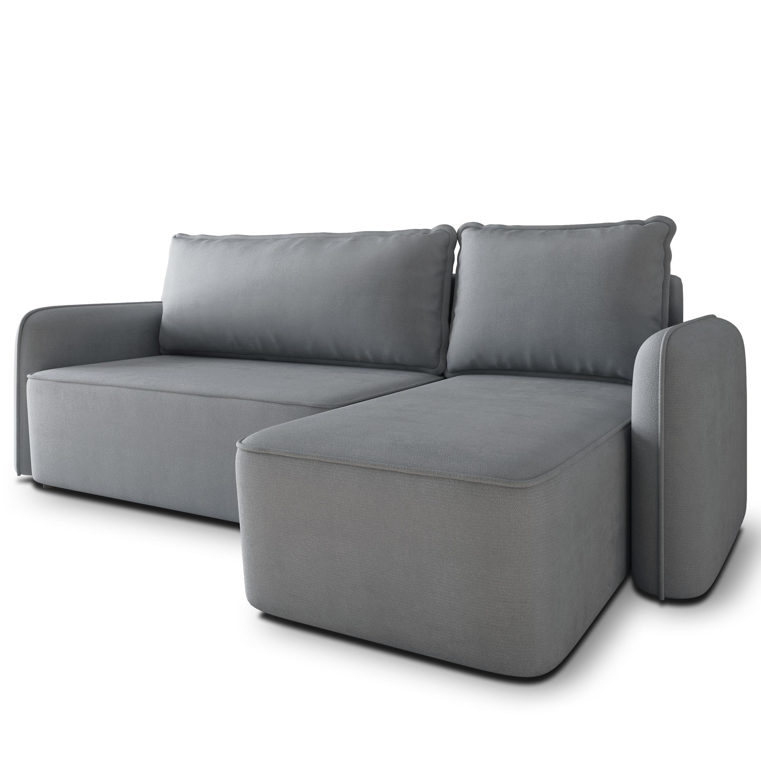 ECKSOFA DOLVER Grau Plüsch-Stoff mit Schlaffunktion - Grau, Holz (238/156cm) - MASSENO