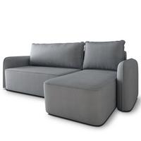 ECKSOFA DOLVER Grau Plüsch-Stoff mit Schlaffunktion - Grau, Holz (238/156cm) - MASSENO