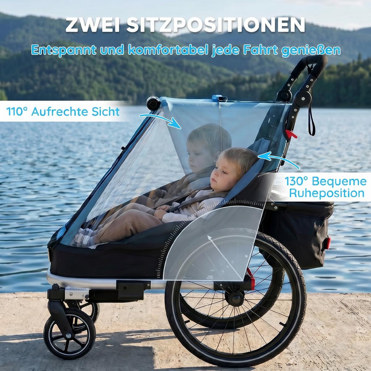 KINDERFAHRRADANHÄNGER Stahl Oxford Gewebe Blau - Blau, Metall (82/102/155cm) - AIYAPLAY