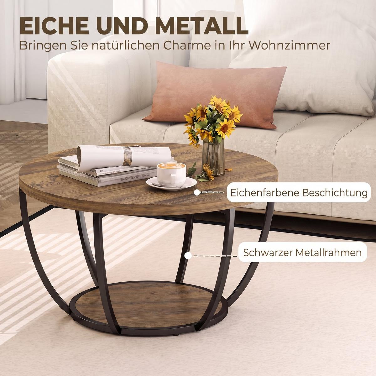 COUCHTISCH Spanplatte Metall Braun - Schwarz/Braun, Holzwerkstoff/Metall (80/80/43.8cm) - HOMCOM