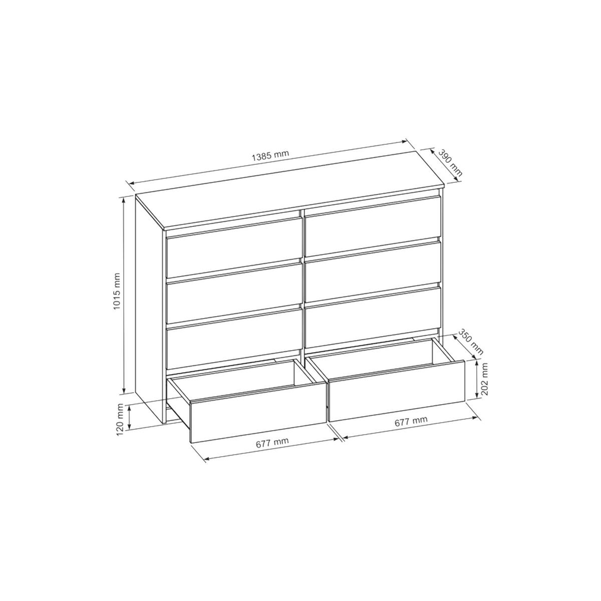 KOMMODE NUDO 138,5/101,5/39cm mit 8 Schubladen Türen Sonoma Eiche - Weiß/Sonoma Eiche, Holzwerkstoff (138.5/101.5/39cm) - MASSENO