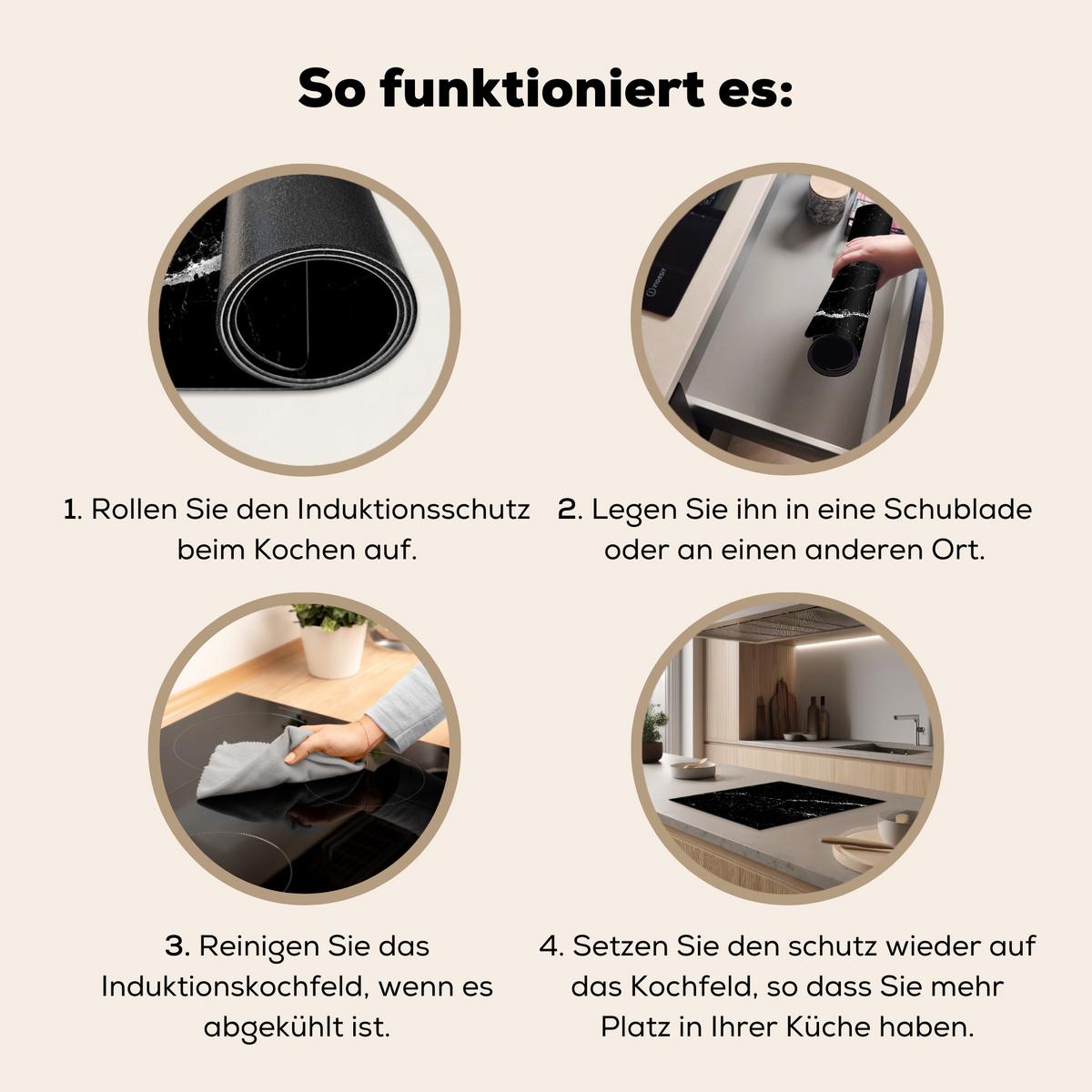 HERDABDECKPLATTE Marmoroptik - Schwarz - Luxus Herdabdeckung Induktionsfeld 60x52 cm - Grau, Kunststoff (60/52/0.2cm) - MuchoWow