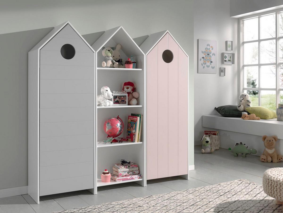 REGALSCHRANK Set Kania mit Standregal MDF+Holzwerkstoff Grau + Rosa - Pink/Weiß, Holzwerkstoff (173/171/37cm) - 58aufmkessel