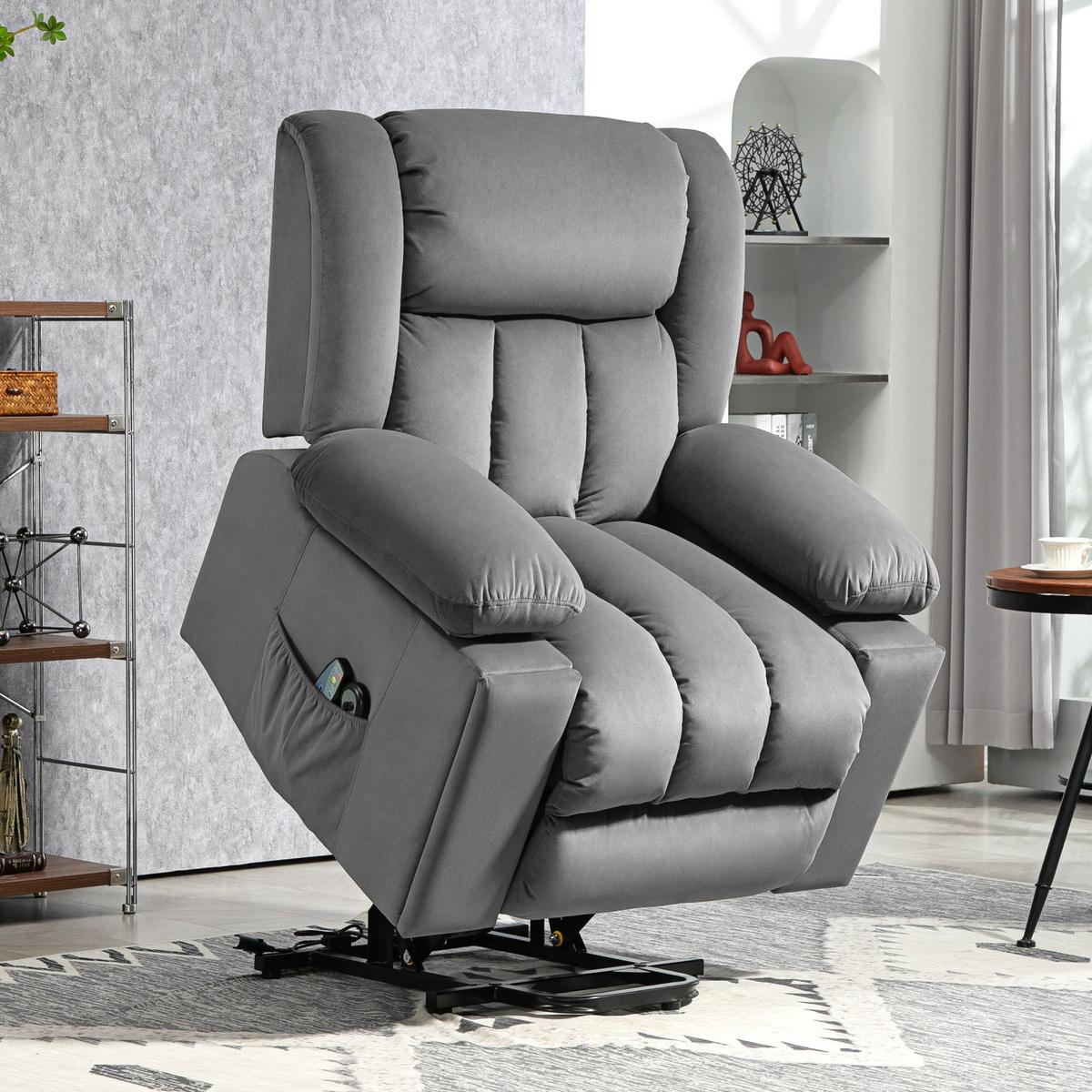 FERNSEHSESSEL mit Aufstehhilfe Relaxsessel mit Massage-/ Wärme-/Liegefunktion - Dunkelgrau, Textil (93/104/101cm) - HOMCOM