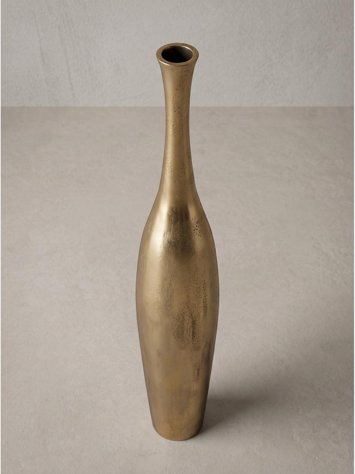BODENVASE EBRO, Aluminium, handgefertigt, Gold, Ø 14 x 100 cm - Goldfarben, Metall (100cm) - KADIMA DESIGN