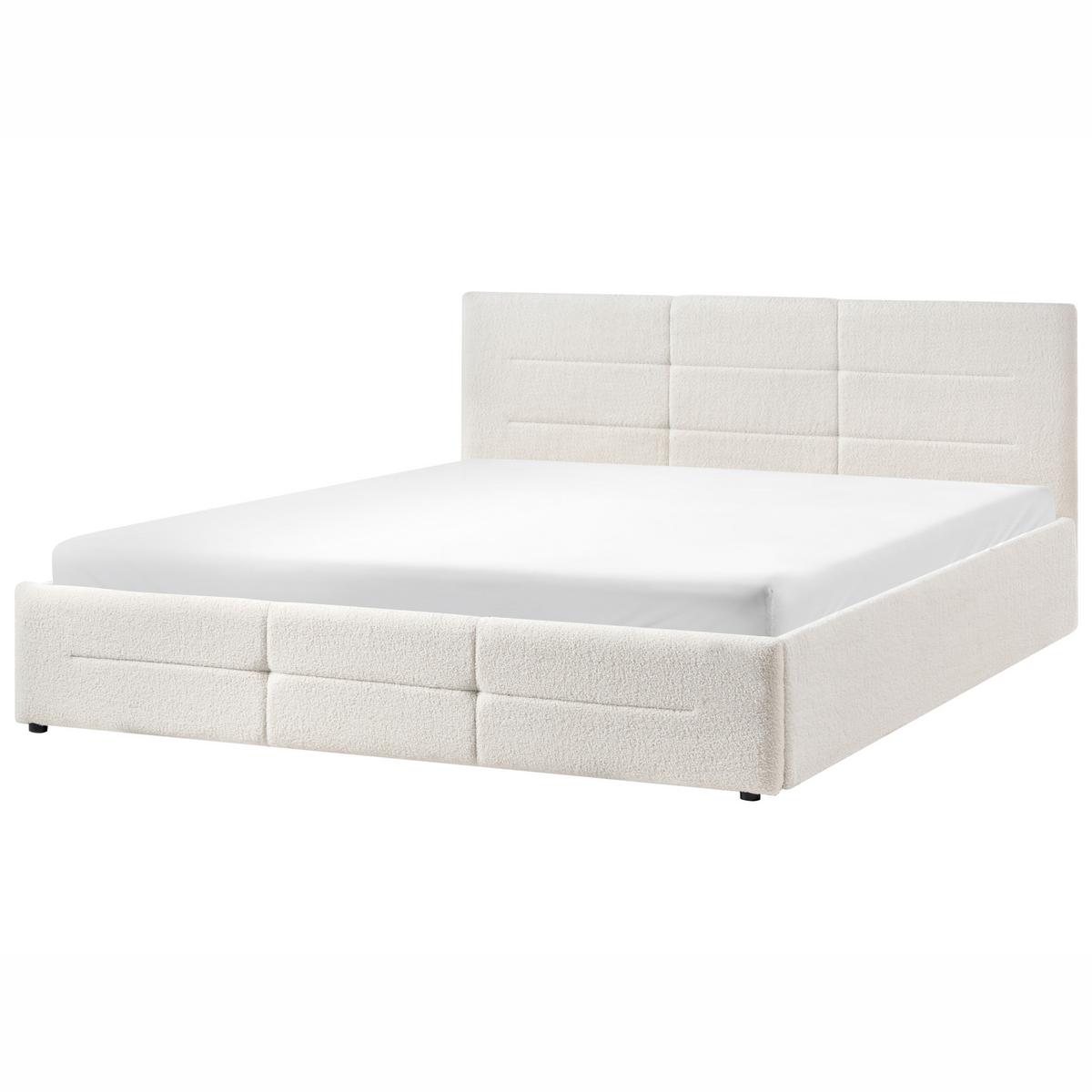 BETT mit Stauraum 180/200 Bouclé Cremeweiß Massognes - Creme, Textil (180/200cm) - Beliani