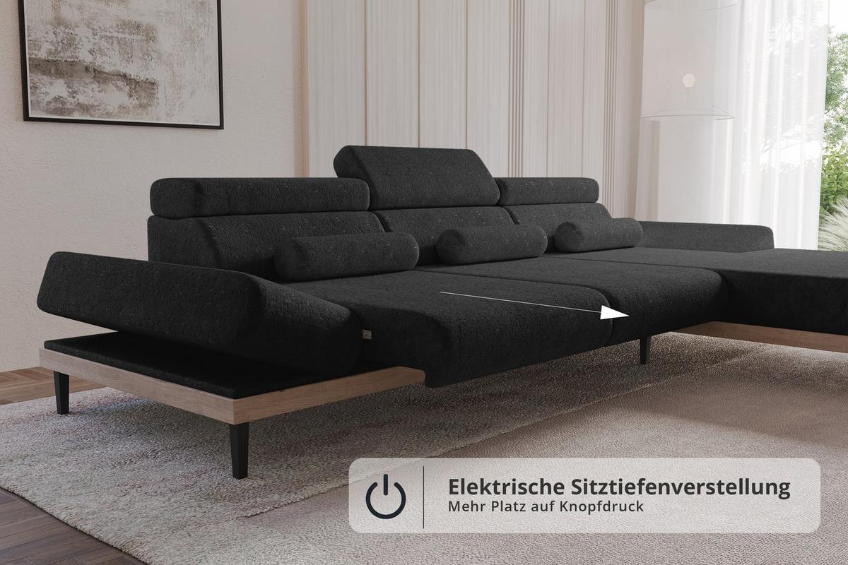 ELEKTRISCHES ECKSOFA Rechts MONA 316x205x85 Schwarz Velours - Schwarz, Holzwerkstoff/Textil (316/205cm) - ALTDECOR