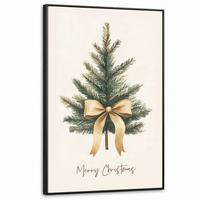 LEINWAND Bilder mit Rahmen - Weihnachtsbaum - Weihnachten - Frohe Weihnachten - Beige - 100x150 - Sandfarben, Textil (100/150cm) - MuchoWow