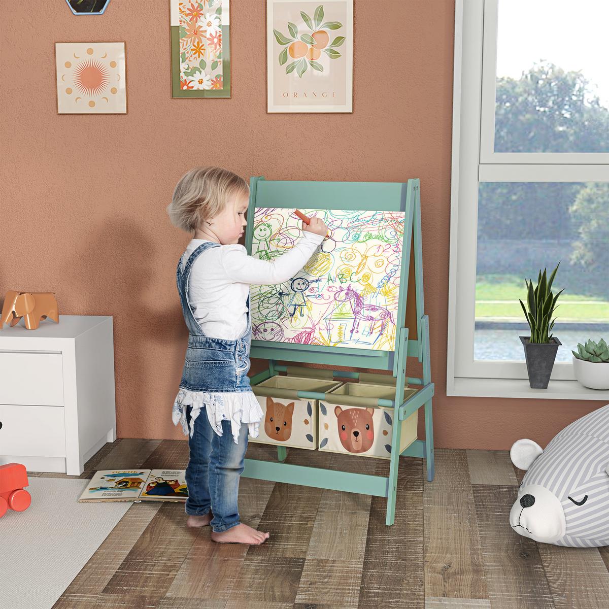 KINDERTAFEL, 3 in 1 Kinder Staffelei, Doppelseitige Standtafel mit Papierrolle - Grün, Holzwerkstoff (46.5/93/54cm) - AIYAPLAY