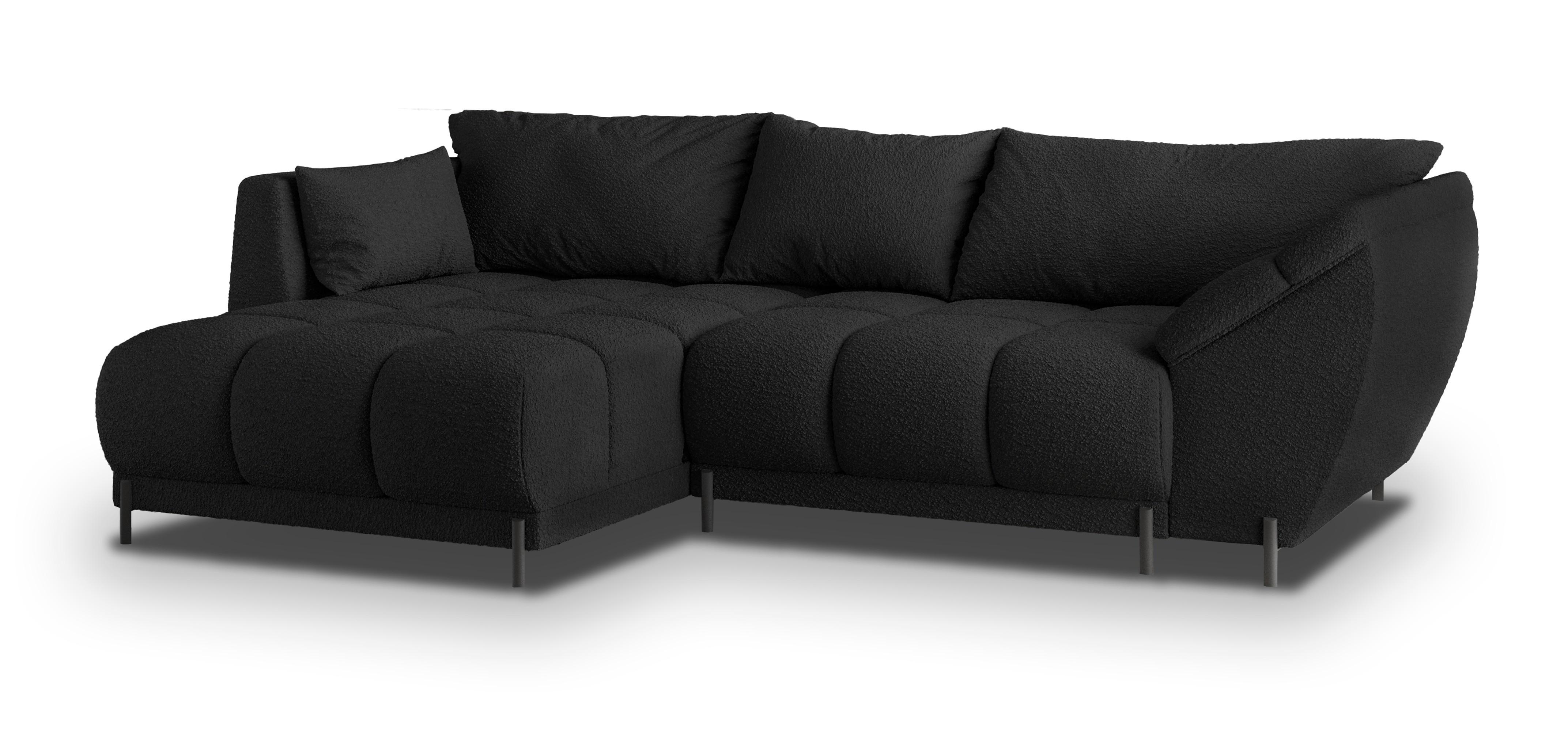 ECKSOFA VESTANO L-S Schwarz Boucle-Stoff mit Schlaffunktion - Schwarz, Holz (287/182cm) - MASSENO
