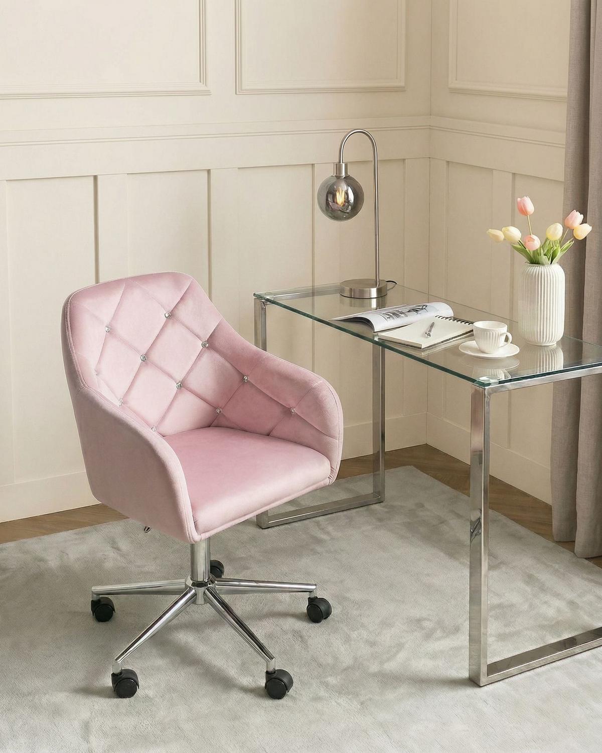 SCHREIBTISCHSTUHL Samtstoff Pastellrosa Veloria - Pink, Textil/Metall (60/85/60cm) - Beliani
