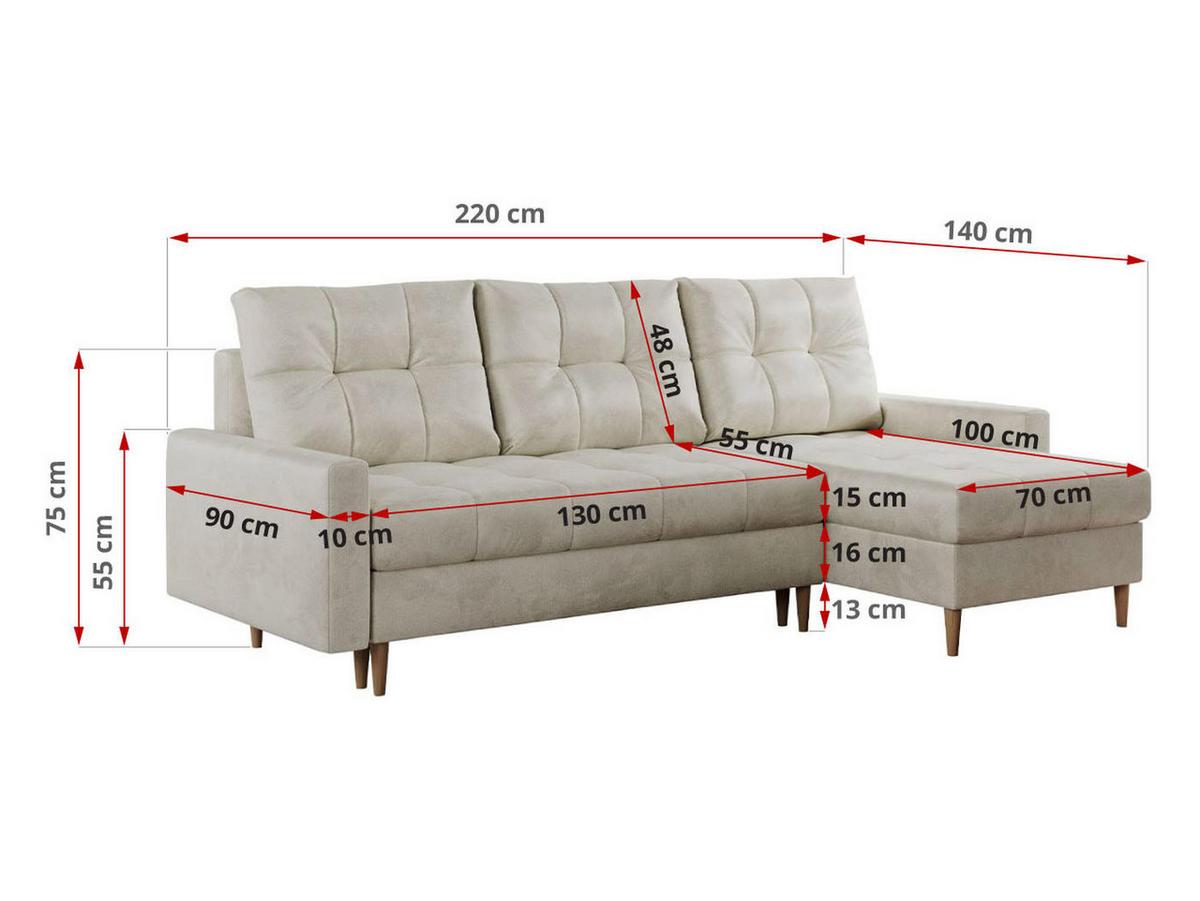 ECKSOFA Colin Velvet Beige - Beige/Braun, Holz/Textil (220/140cm) - MKS