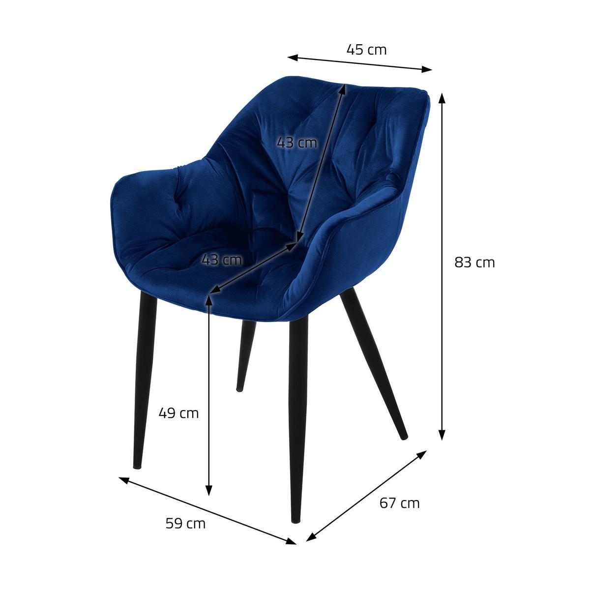 ESSZIMMERSTÜHLE 4er Set Dunkelblau Samt - Schwarz/Dunkelblau, Metall (67/83/59cm) - ML-DESIGN