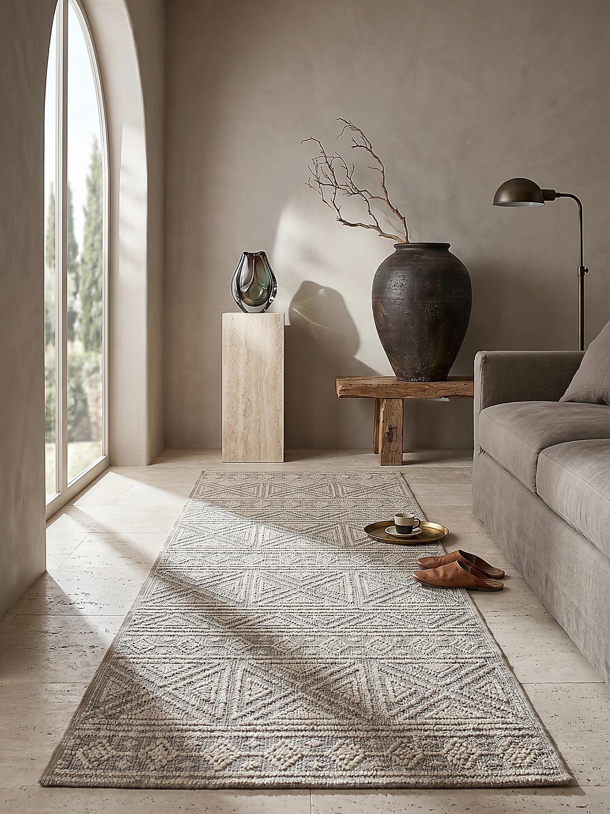 TEPPICH Waschbar LEAM, geometrisch, Grau, 58 x 230 cm - Grau, Textil (230/58cm) - KADIMA DESIGN