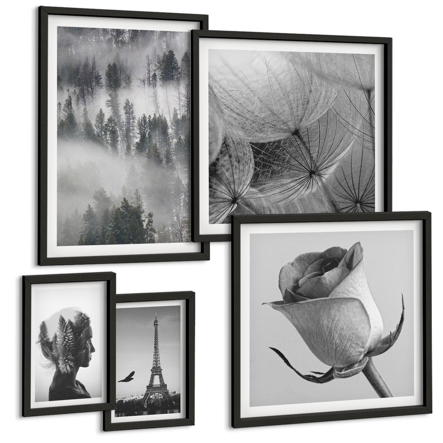 BILDER SET 5er Set - 50x50 cm & 20x30 cm & 40x60 cm Schwarzer Rahmen - Zitrusbäume in einem sonnigen Garten - Schwarz, Kunststoff (40/60cm) - TULUP